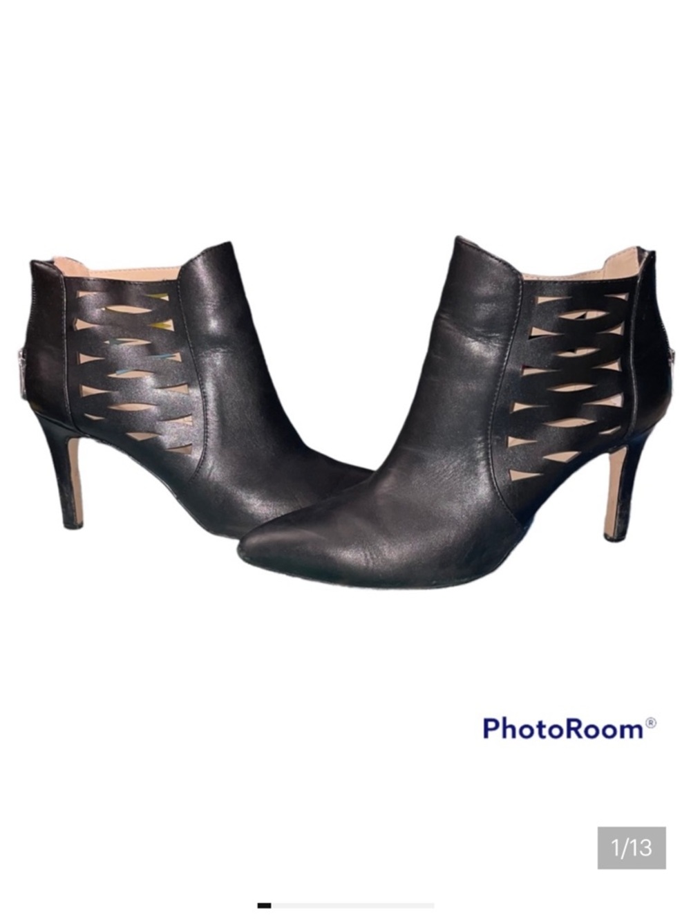 Adrienne Vittadini Black Leather Cut Out Ankle Boots Booties - Size 8.5